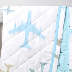 Aeroplane Prined Blue Soft Quilt Blanket For Babies  | Cotton | 42 x 42 Inches