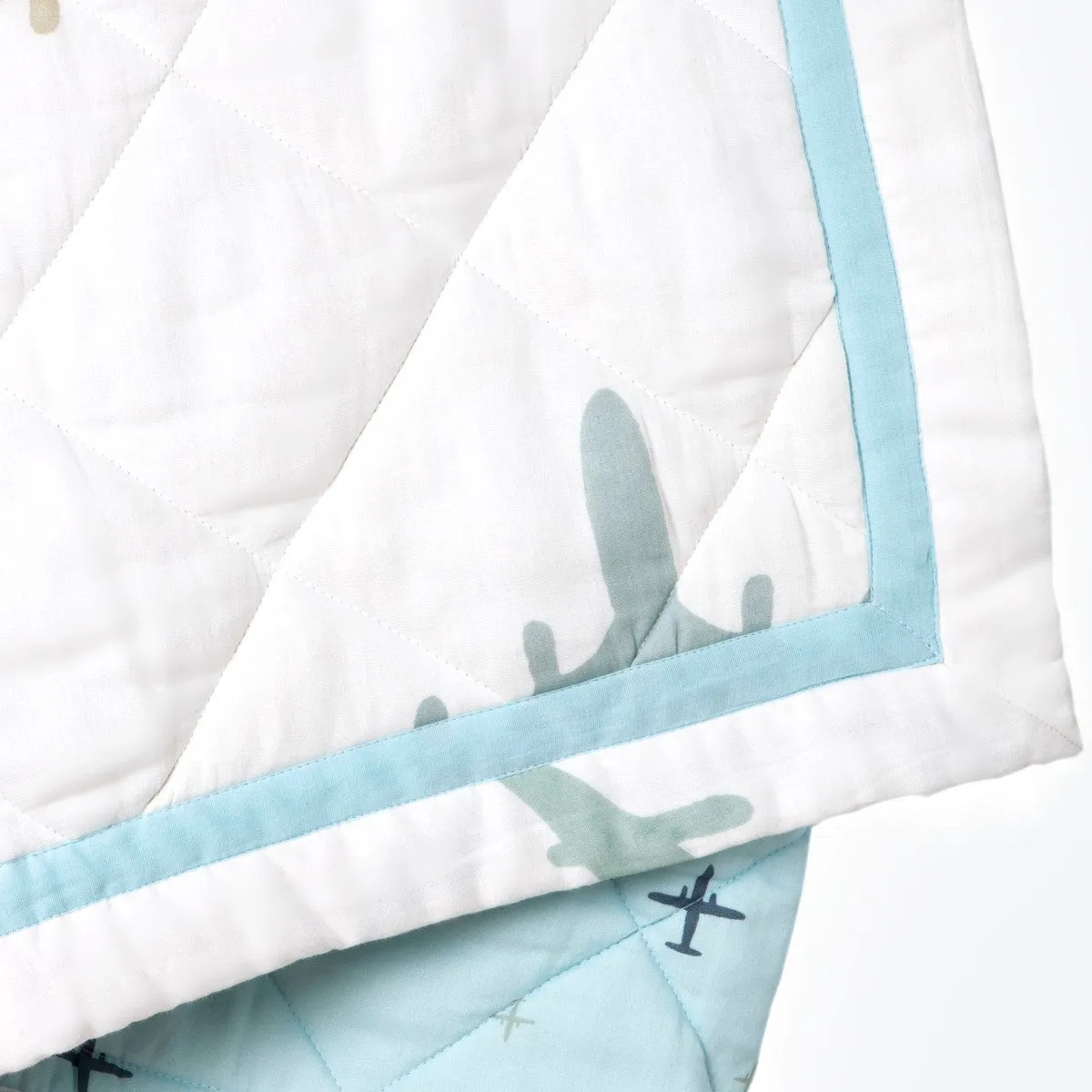 Aeroplane Prined Blue Soft Quilt Blanket For Babies  | Cotton | 42 x 42 Inches