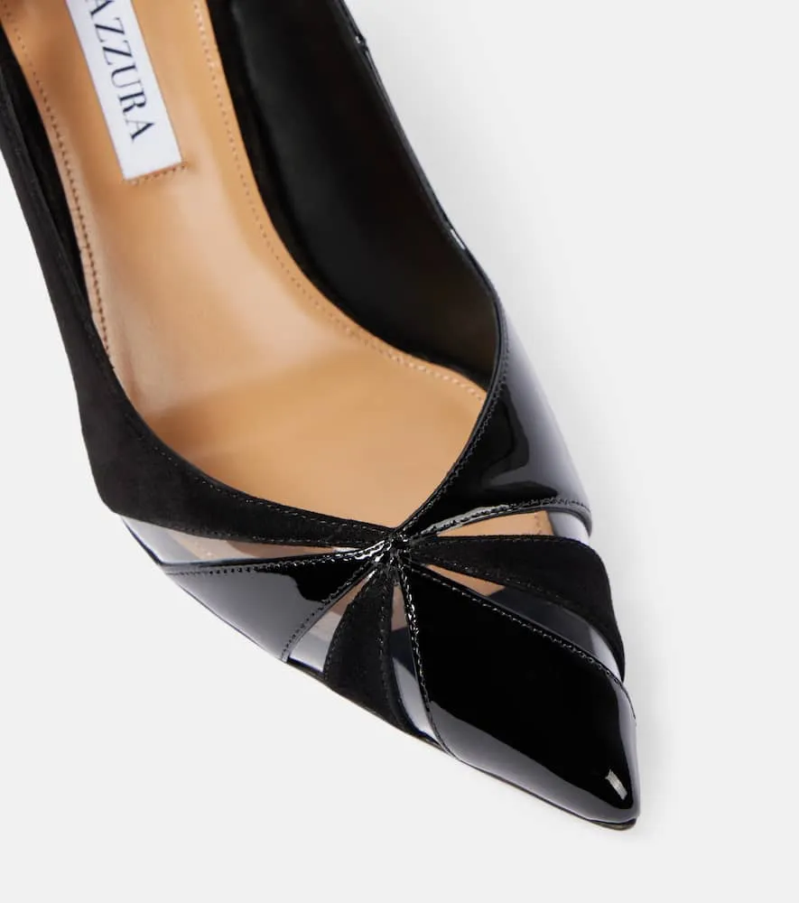 Aquazzura Puzzle 85 patent leather, suede, and PVC pumps