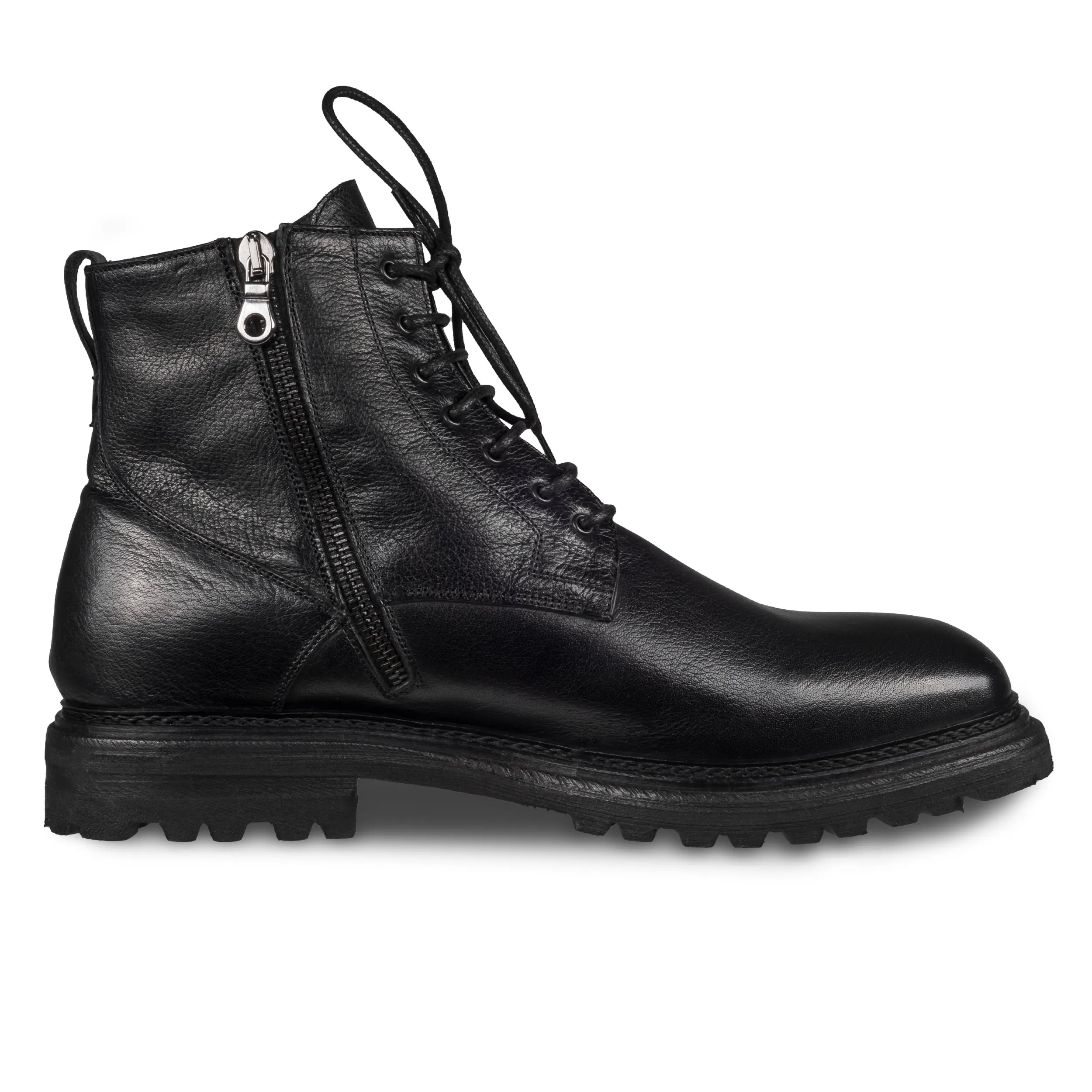 BRECOS Winterstiefelette Herren mit Lammfell & Reißverschluß, schwarz - Kalbsleder durchgenäht | SALE %