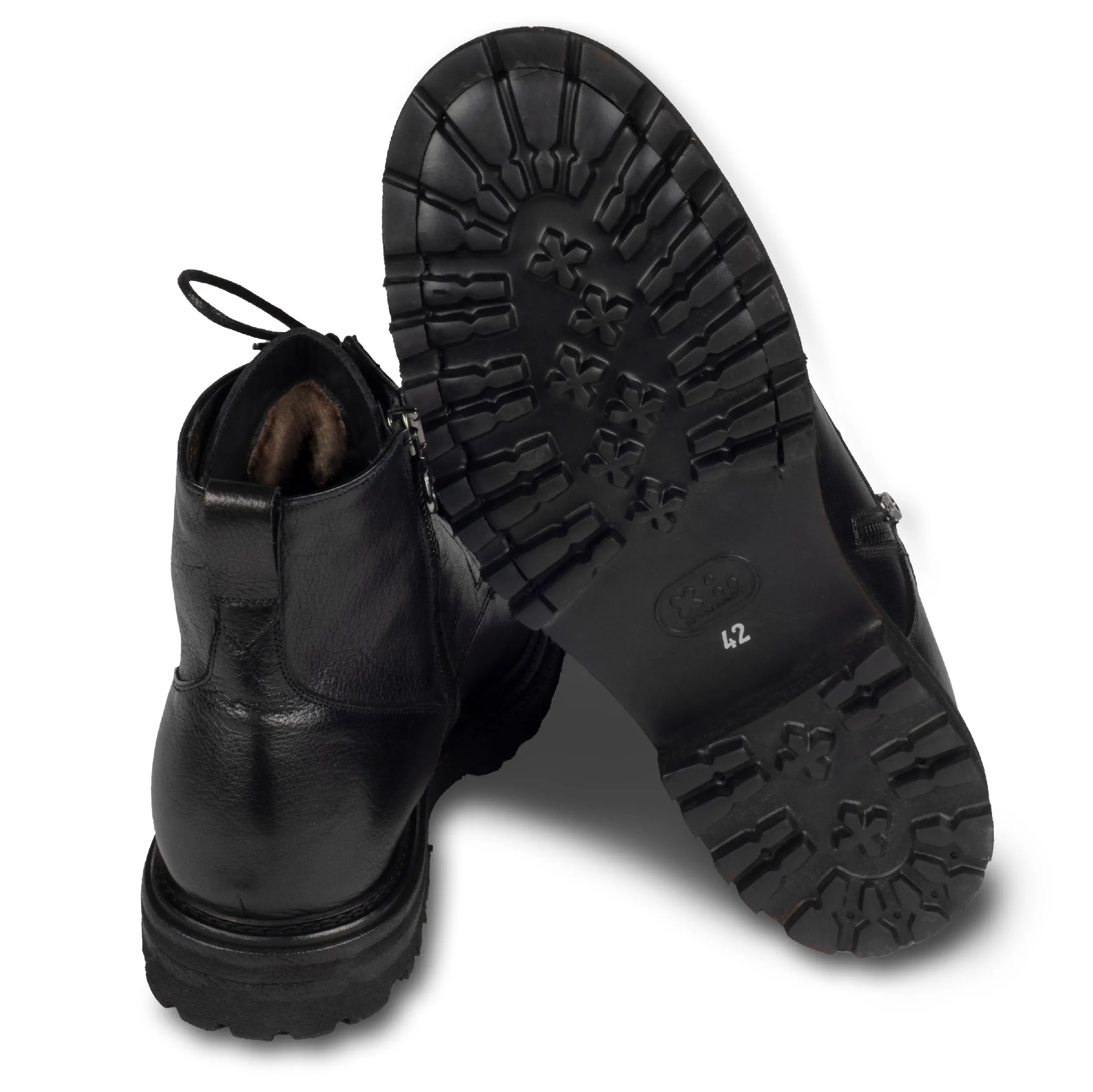 BRECOS Winterstiefelette Herren mit Lammfell & Reißverschluß, schwarz - Kalbsleder durchgenäht | SALE %