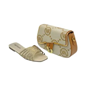 Cuple Flat Sandals and Monogram Handbag Set
