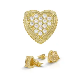 Heart 1 Cubic Zirconia Earrings 14K Gold Filled Silver Hip Hop Studs Jewelry Women