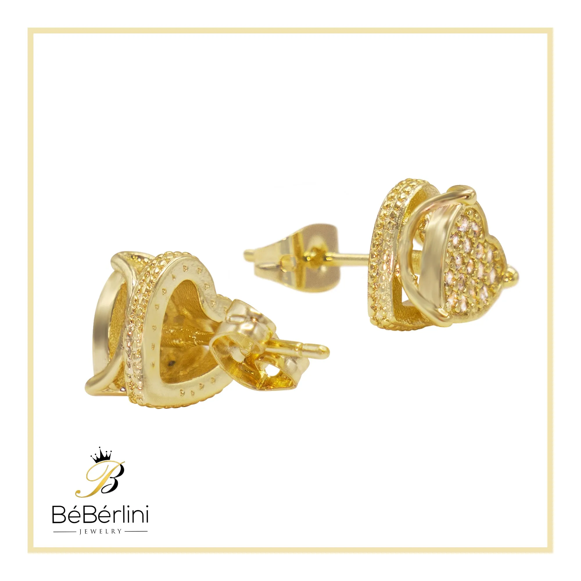 Heart 1 Cubic Zirconia Earrings 14K Gold Filled Silver Hip Hop Studs Jewelry Women
