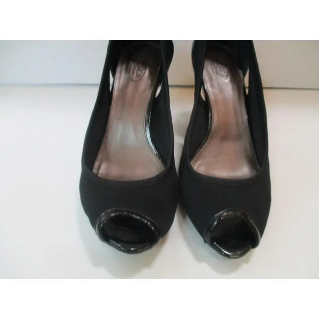 Joan And David Black Mesh Patent Peep Toe Cut Out Pumps Size Us