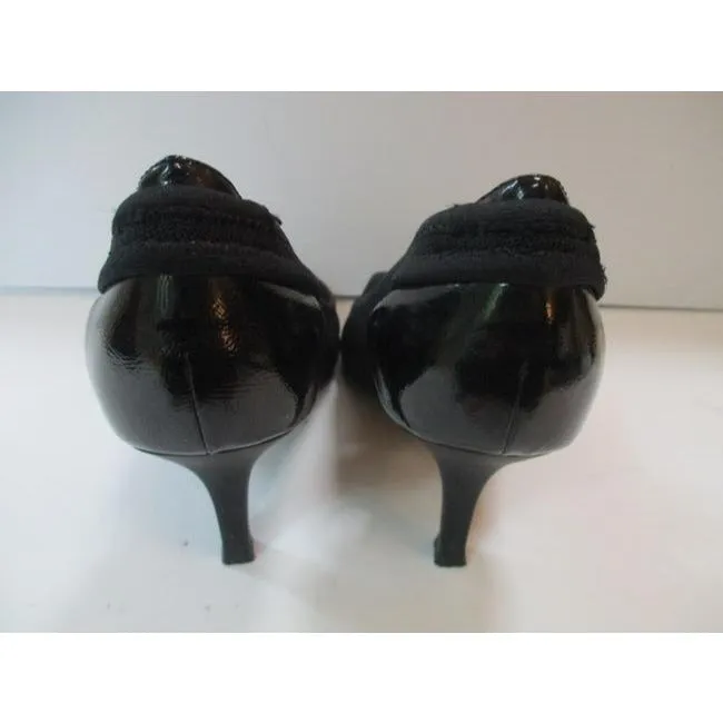 Joan And David Black Mesh Patent Peep Toe Cut Out Pumps Size Us