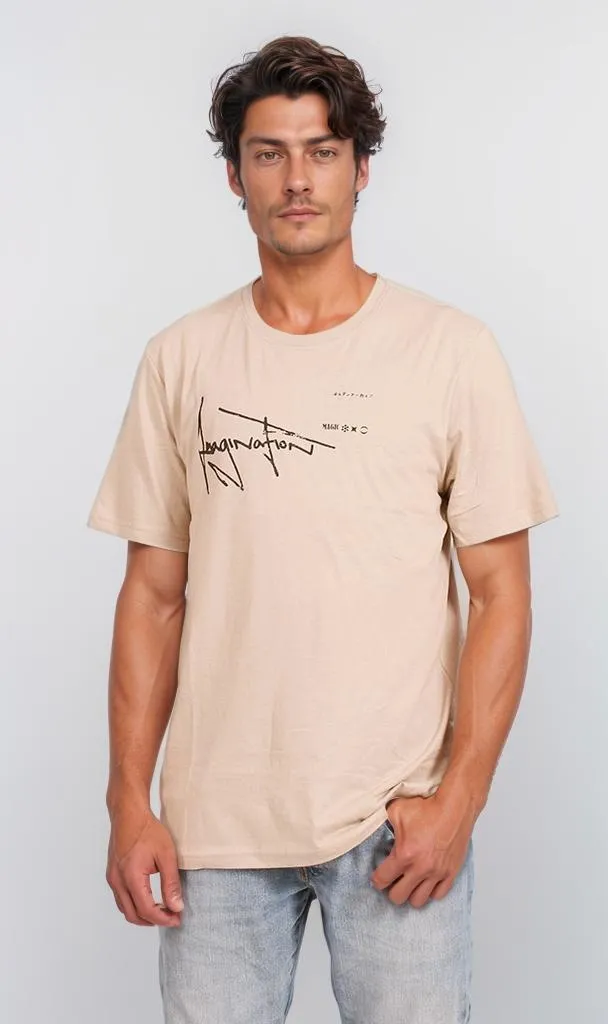 O203203 - Magic of Ones Typography T-Shirt  Beige