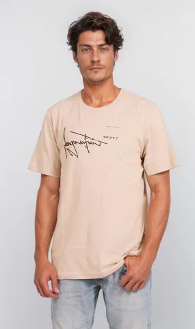 O203203 - Magic of Ones Typography T-Shirt  Beige