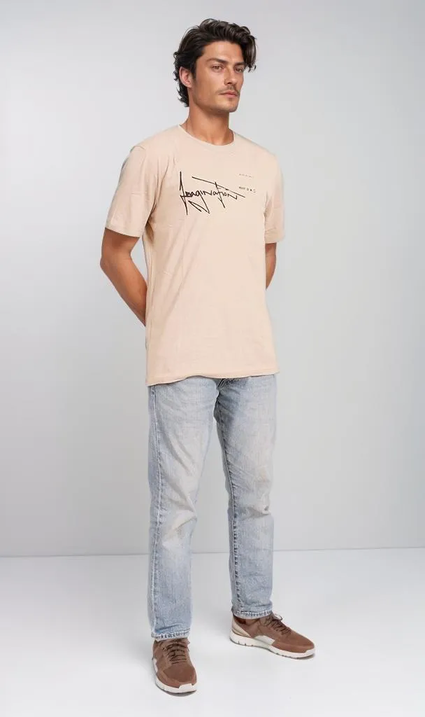 O203203 - Magic of Ones Typography T-Shirt  Beige