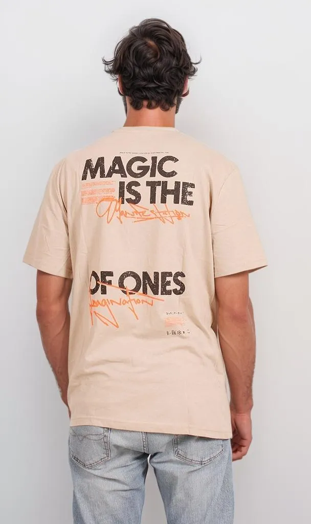 O203203 - Magic of Ones Typography T-Shirt  Beige