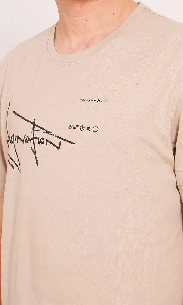 O203203 - Magic of Ones Typography T-Shirt  Beige