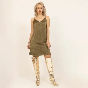 Olive Satin Spaghetti Dress