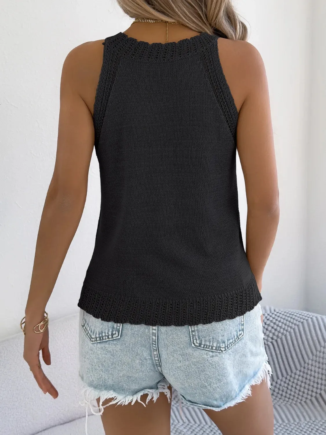 Openwork Sleeveless Knit Tank