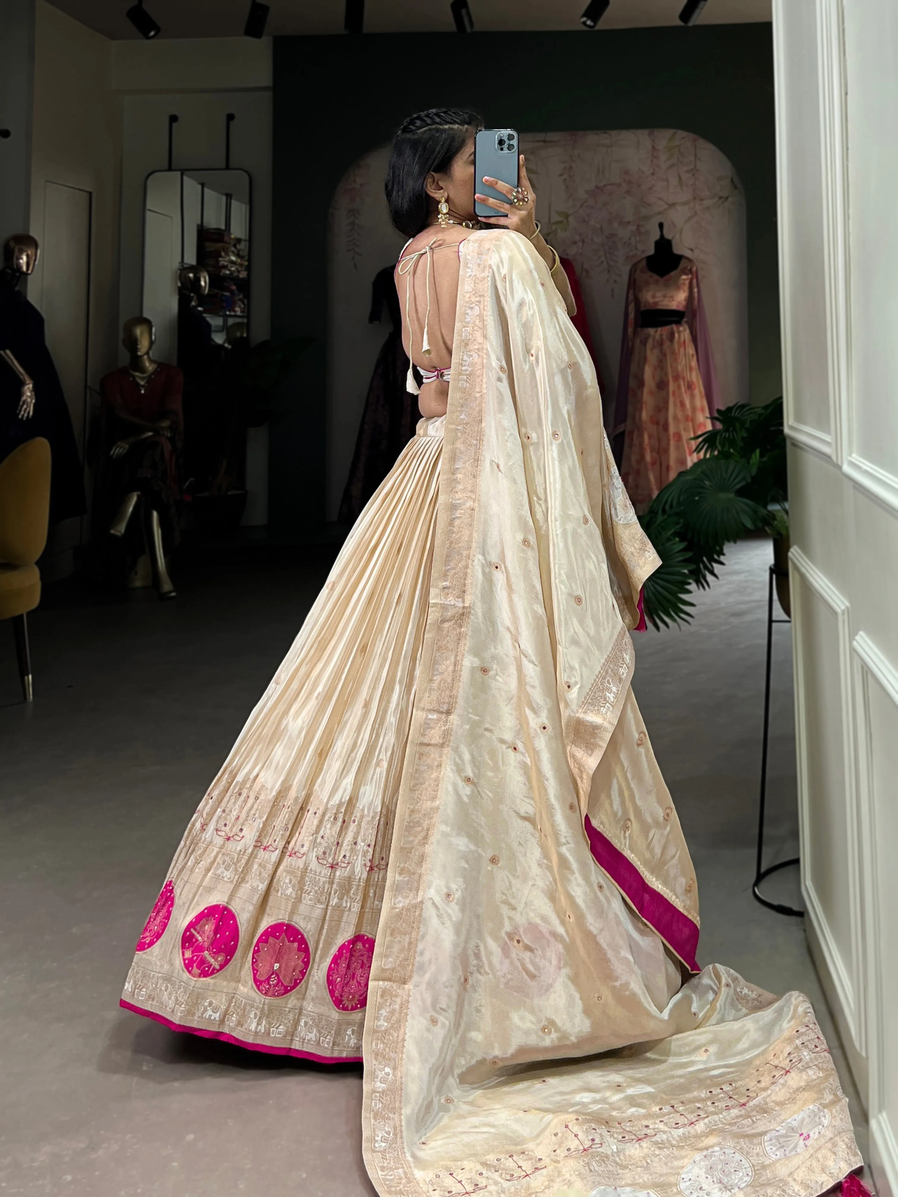 Pink Pure Shimmer With Weaving Work Lehenga Choli