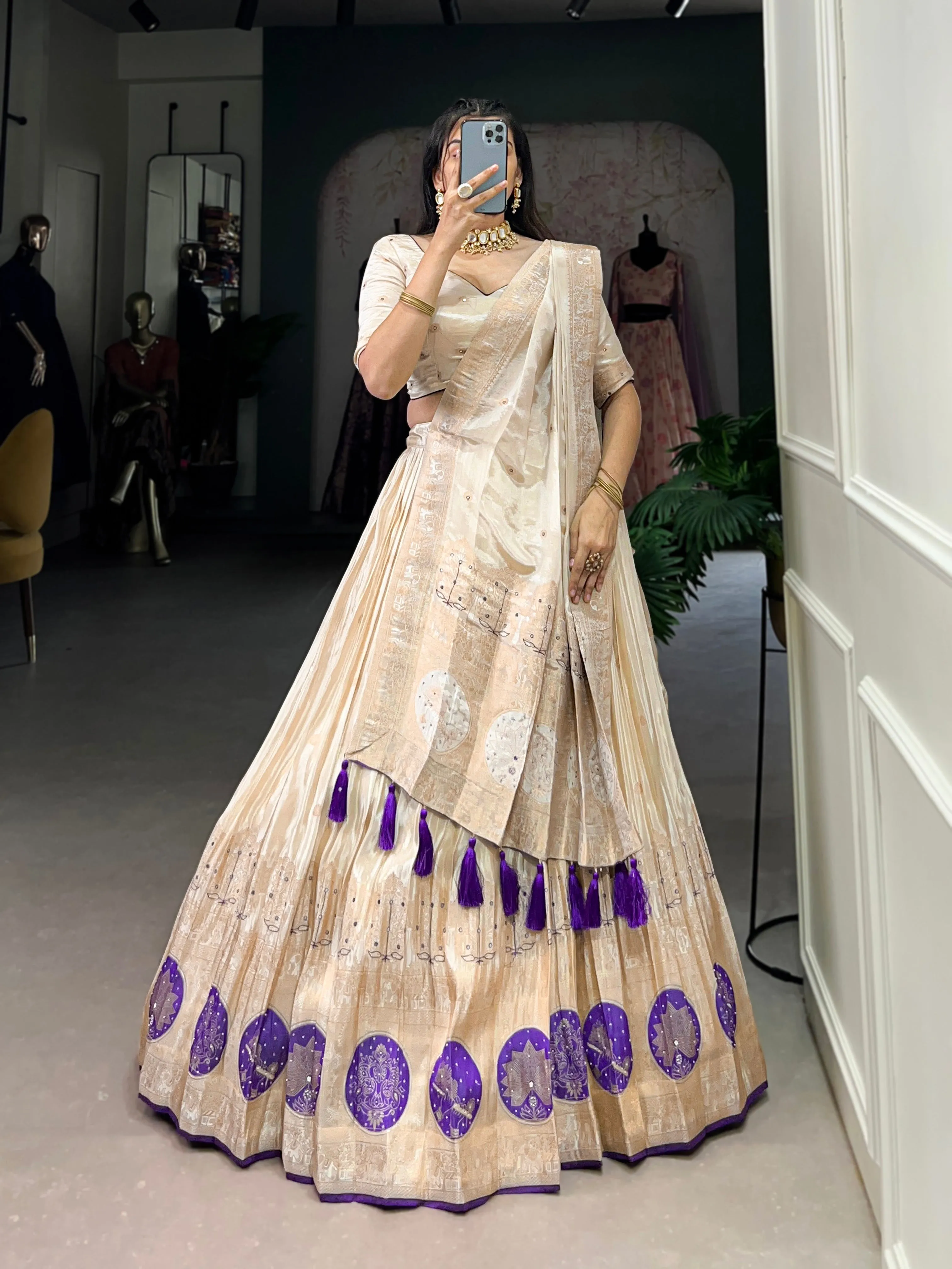 Purple Pure Shimmer With Weaving Work Lehenga Choli