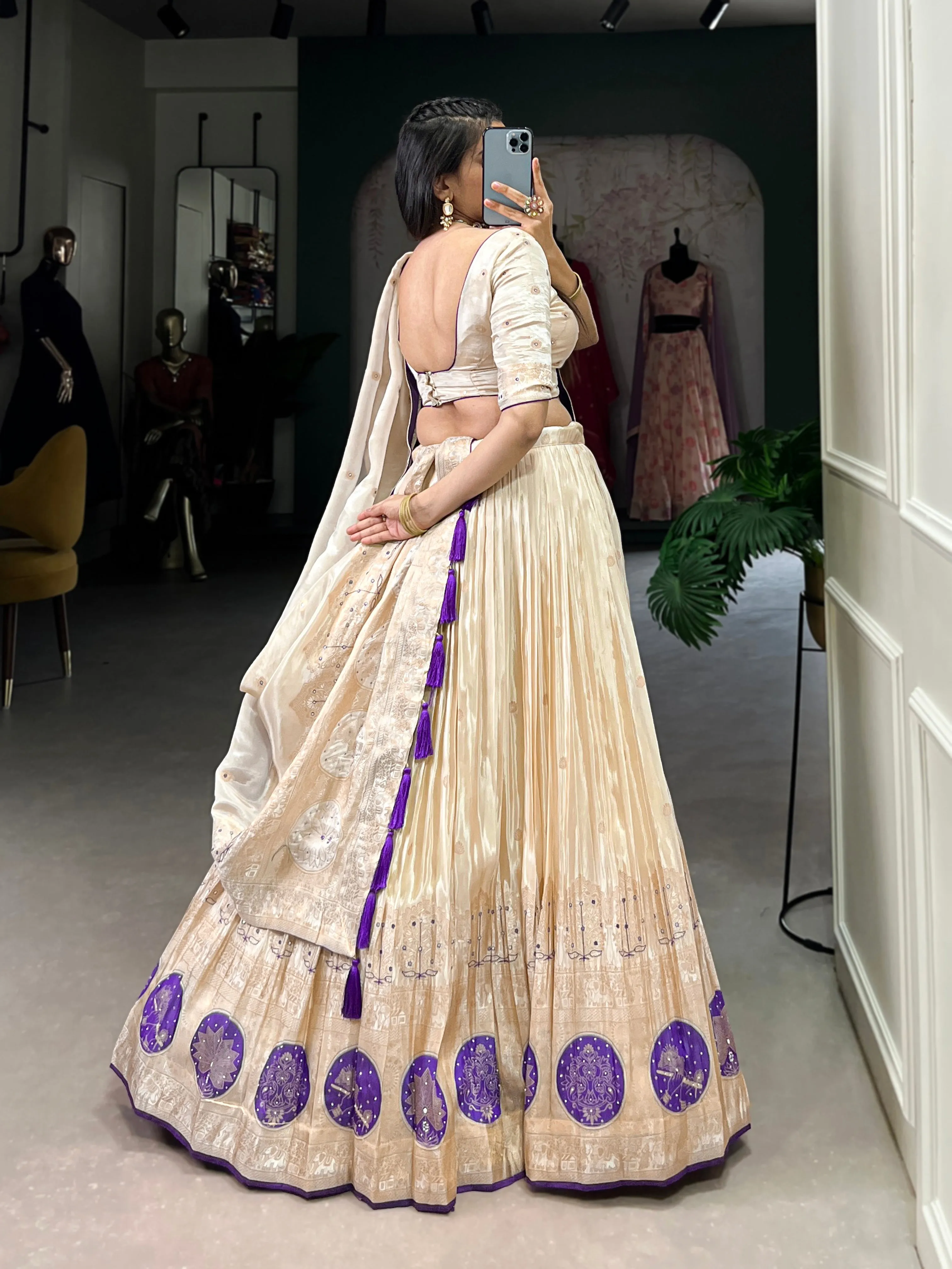 Purple Pure Shimmer With Weaving Work Lehenga Choli
