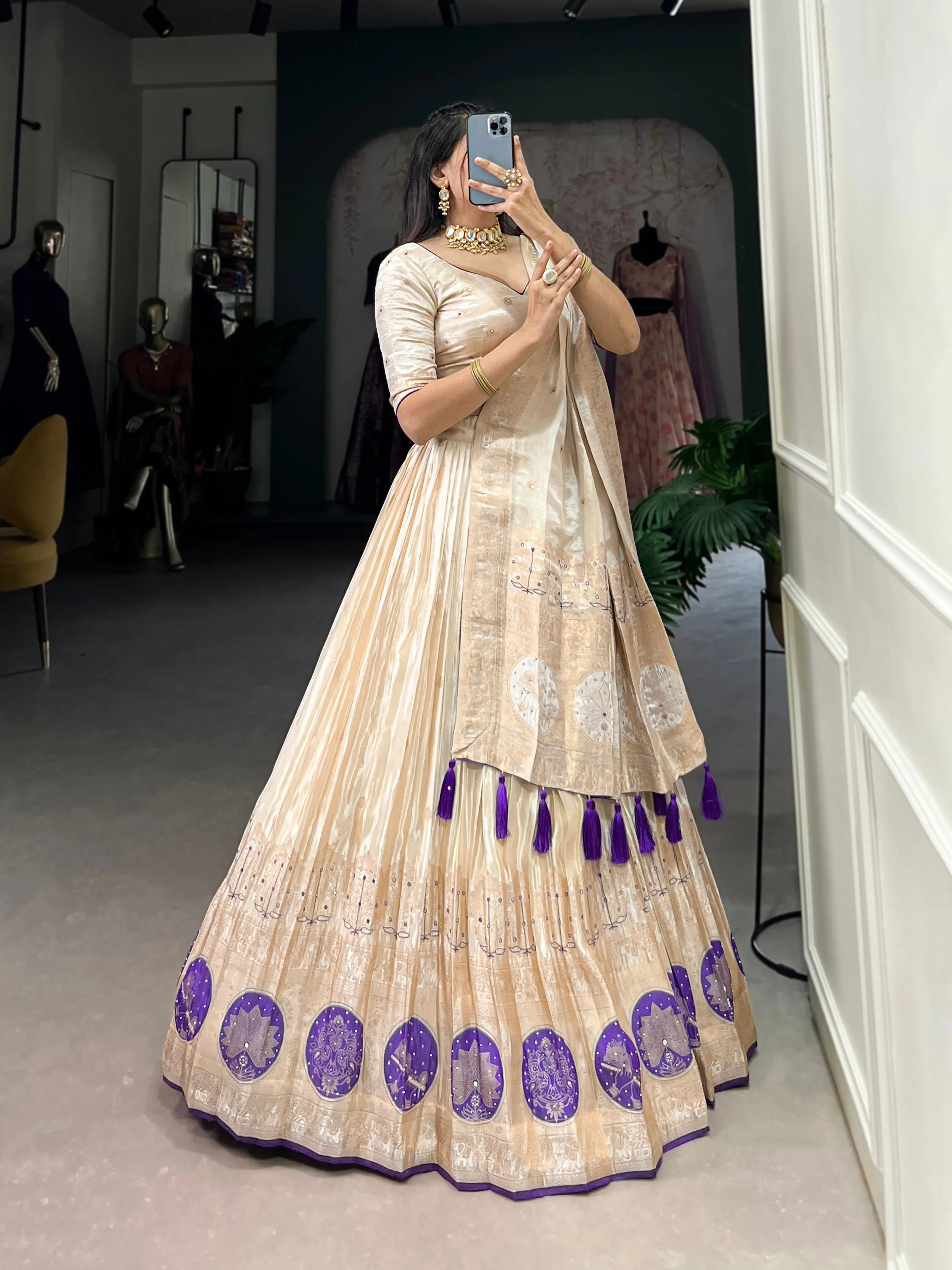 Purple Pure Shimmer With Weaving Work Lehenga Choli