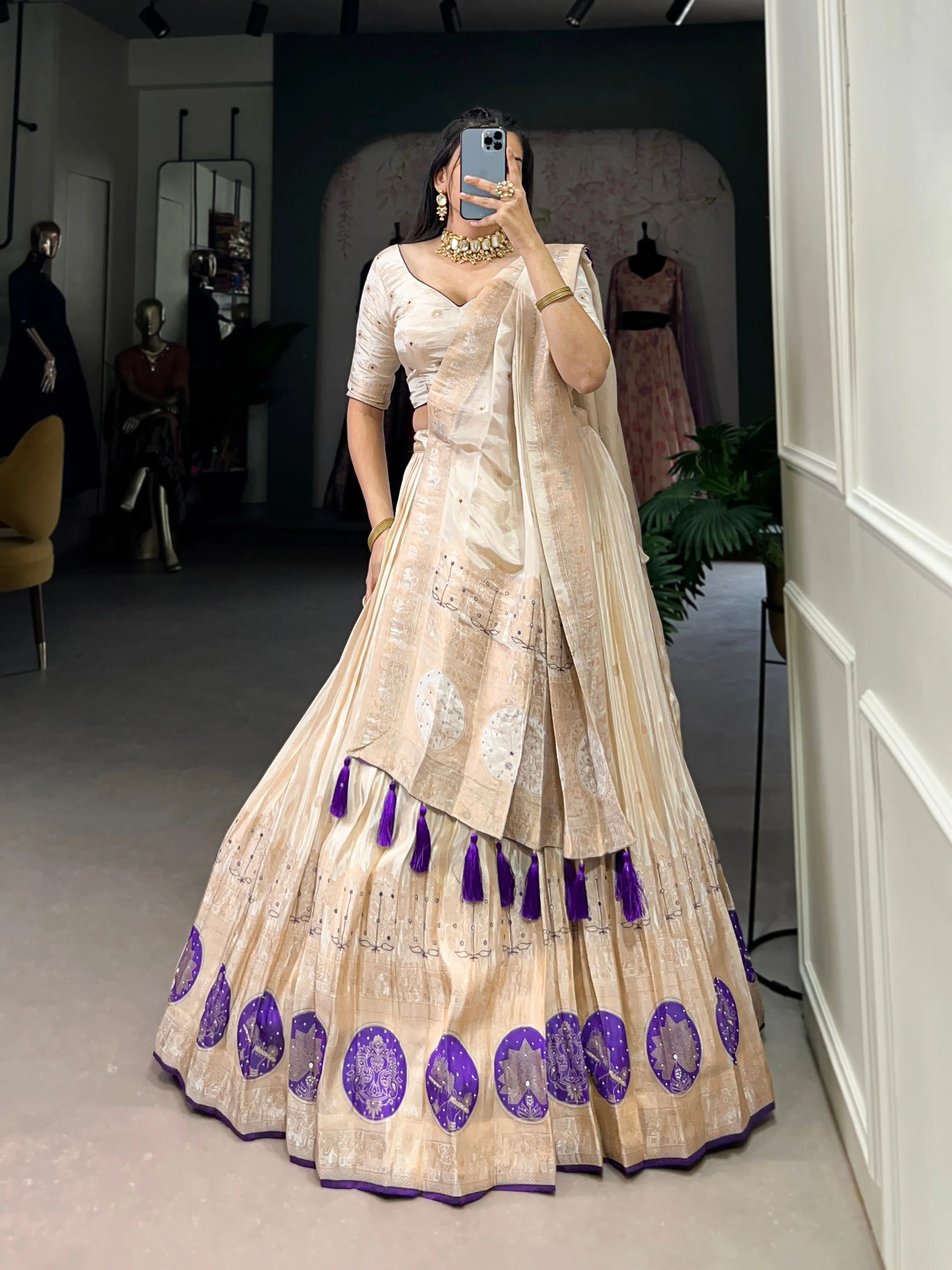 Purple Pure Shimmer With Weaving Work Lehenga Choli