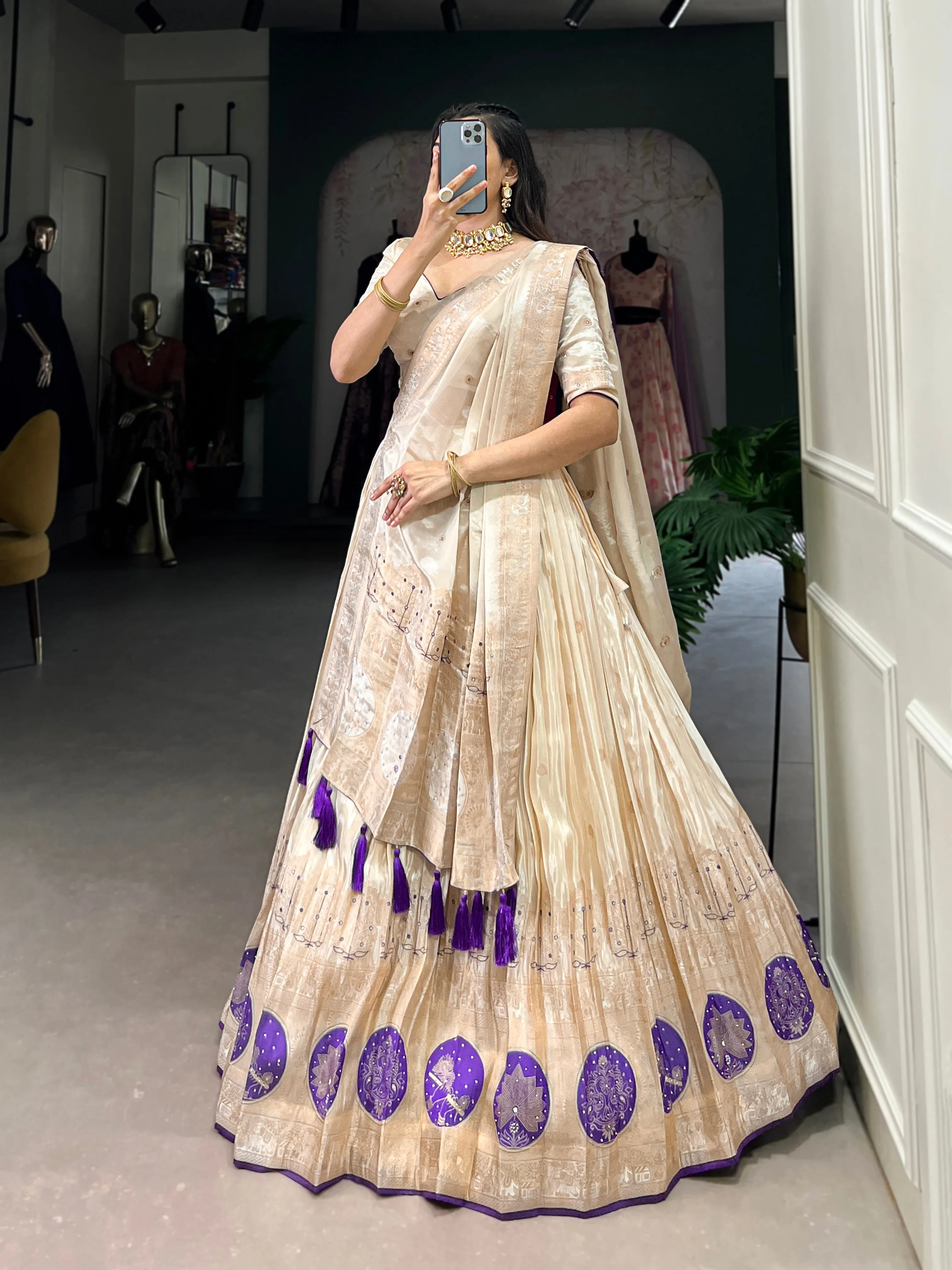 Purple Pure Shimmer With Weaving Work Lehenga Choli