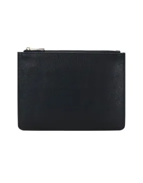 Saffiano Leather Zipper Pouch - Durable and Elegant - Black