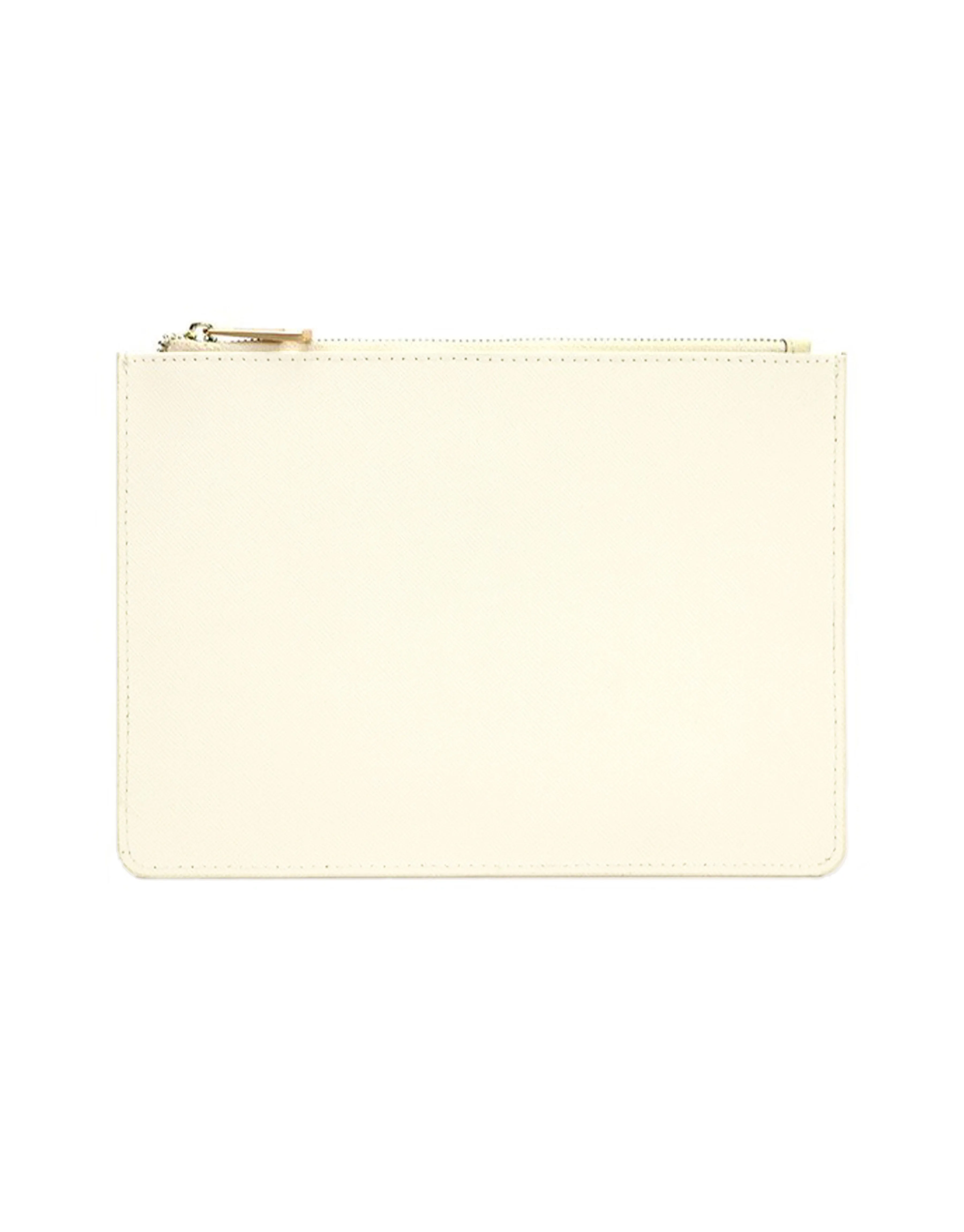 Saffiano Leather Zipper Pouch - Durable and Elegant - Creme