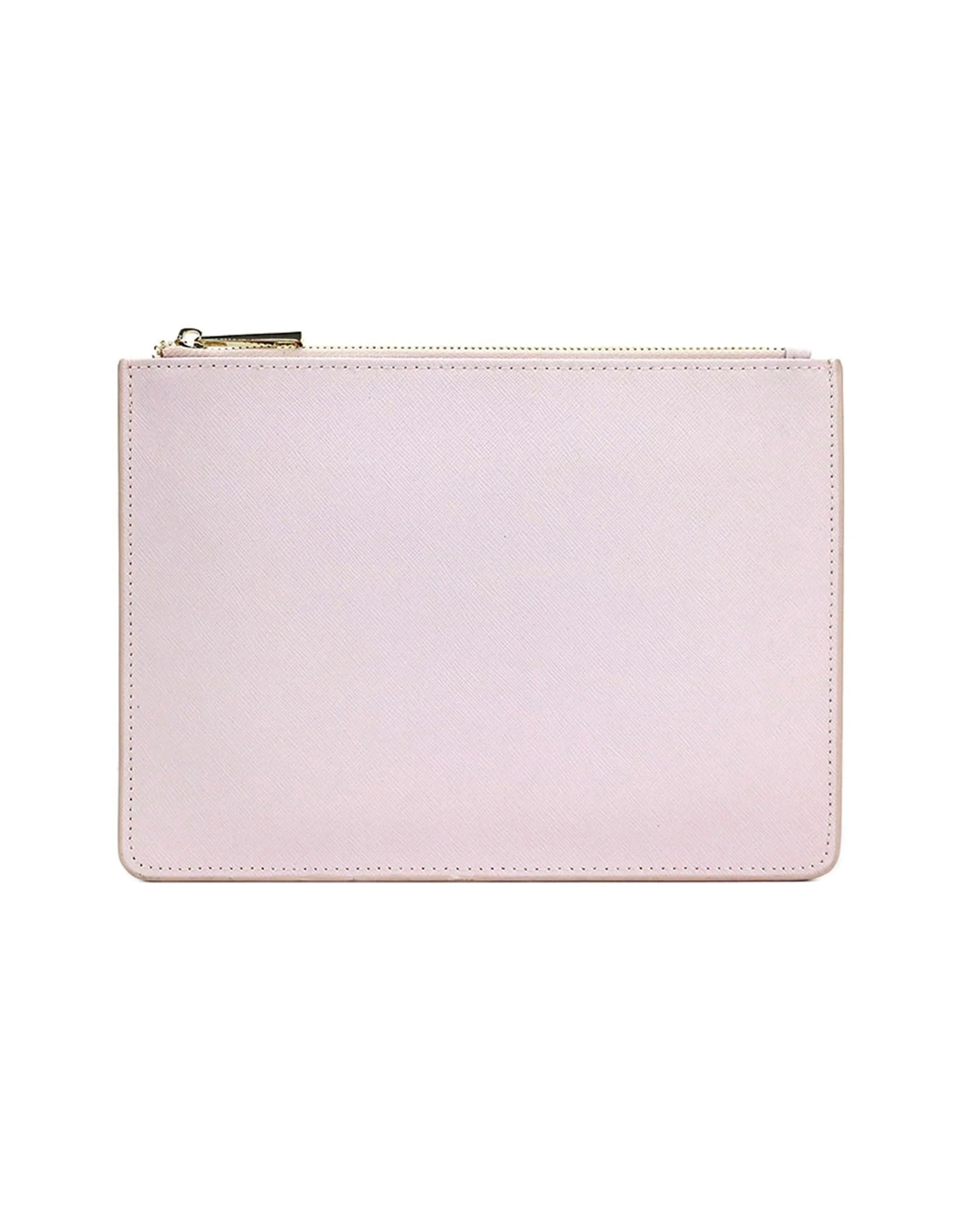 Saffiano Leather Zipper Pouch - Durable and Elegant - Creme
