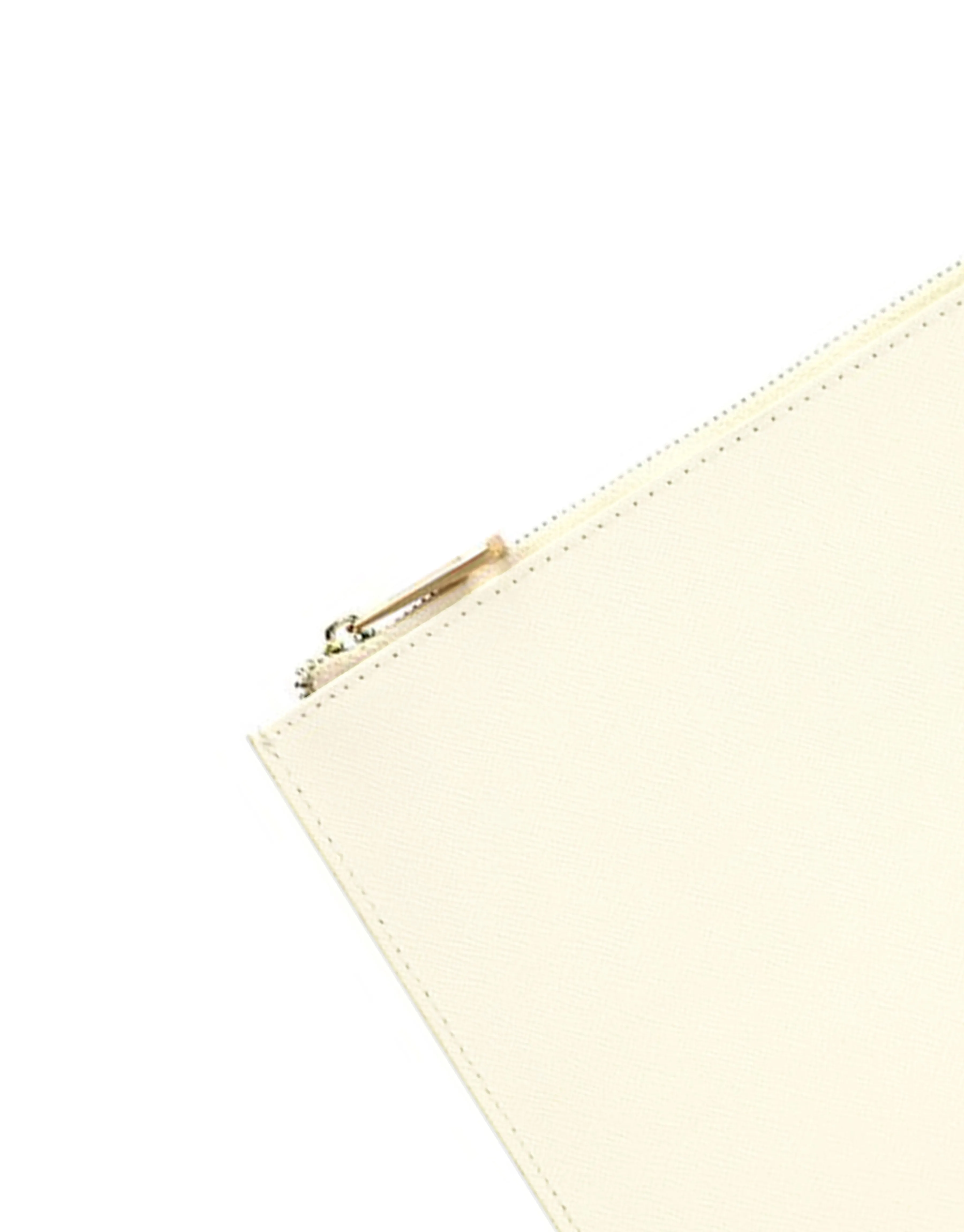 Saffiano Leather Zipper Pouch - Durable and Elegant - Creme