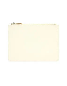 Saffiano Leather Zipper Pouch - Durable and Elegant - Creme