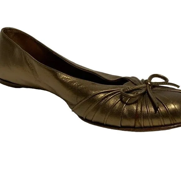 Salvatore Ferragamo Gold Metallic Ballet Flats
