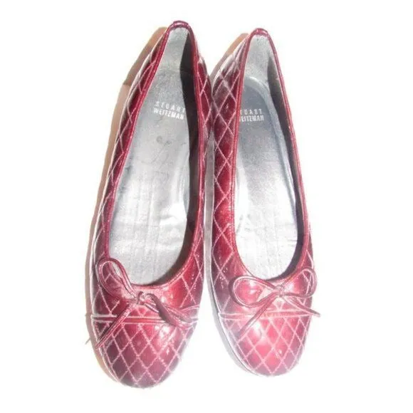 Stuart Weitzman Burgundy Quilted Leather Flats