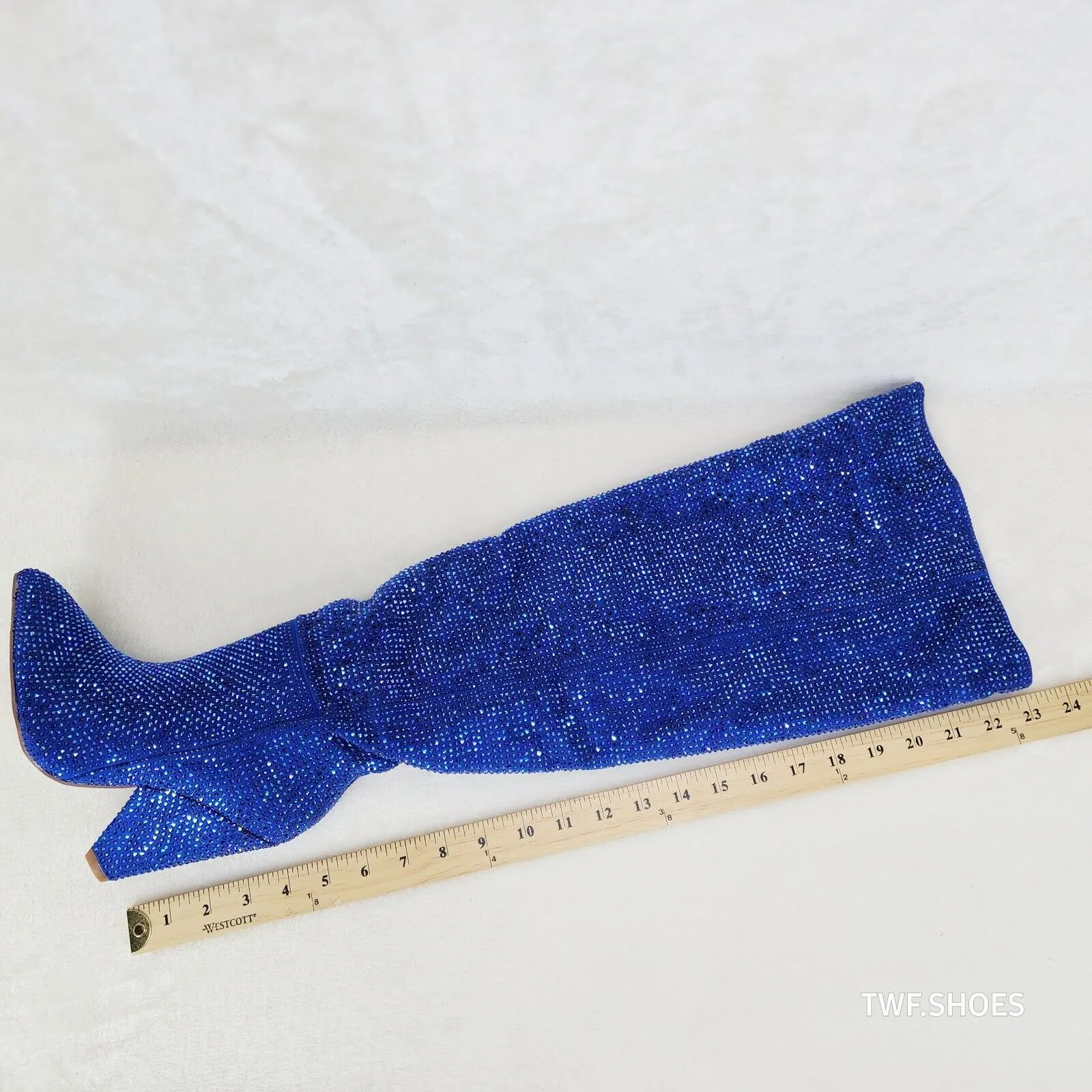 Vegas Blue Rhinestone Over the Knee Thigh boots 4.25" Heels Party Boots