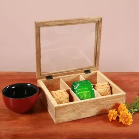 Wooden Box For Tea/Coffee Sachets | Multi Purpose Kitchen Tool | 6 Sections | 9.5"