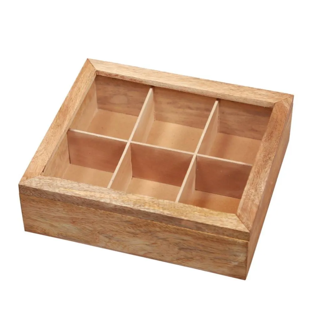 Wooden Box For Tea/Coffee Sachets | Multi Purpose Kitchen Tool | 6 Sections | 9.5"