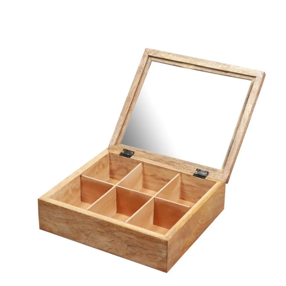 Wooden Box For Tea/Coffee Sachets | Multi Purpose Kitchen Tool | 6 Sections | 9.5"